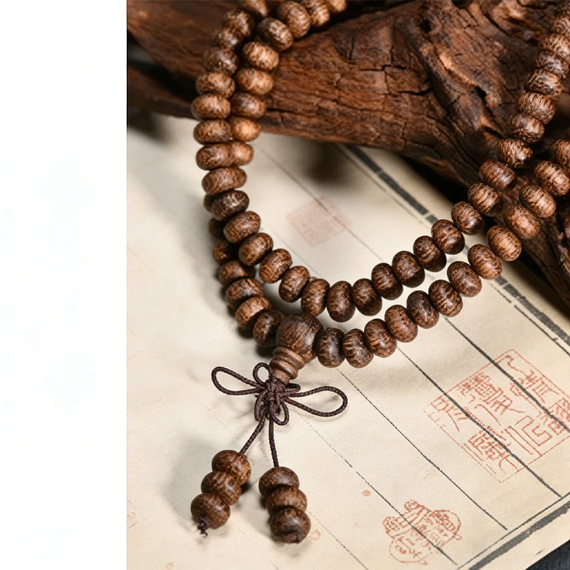 108 Textured Wood Beads Calm Energy Mala