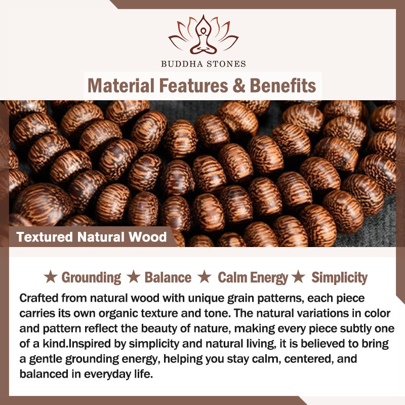 108 Textured Wood Beads Calm Energy Mala