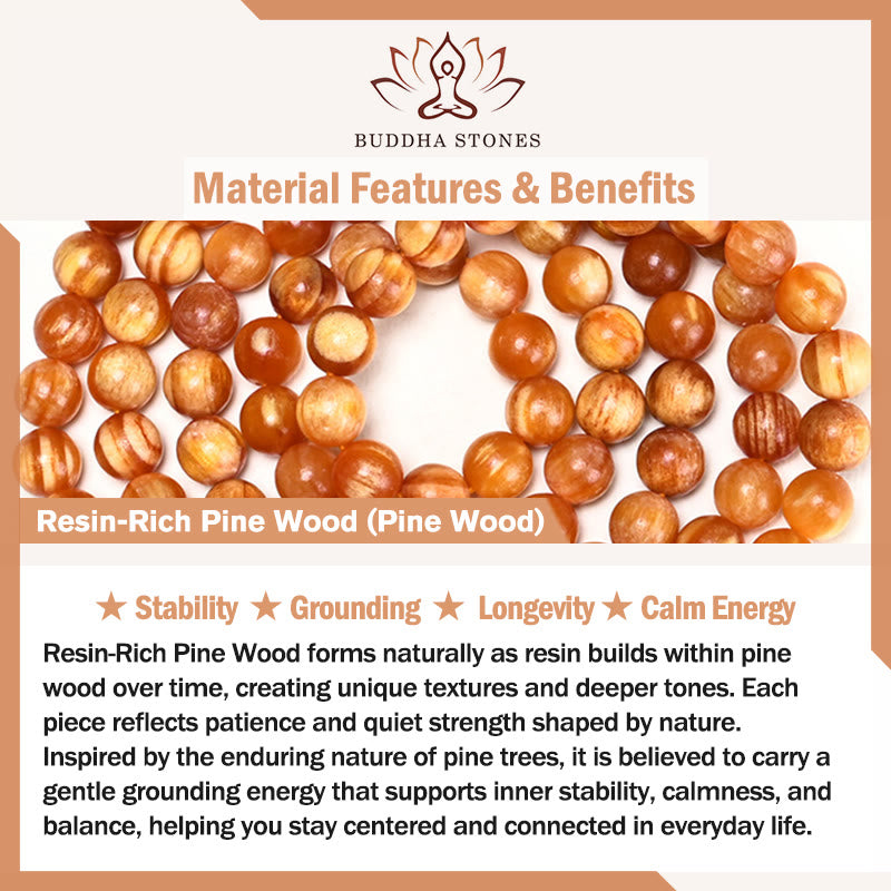 108 Beads Resin-Rich Pine Wood Calm Energy Mala