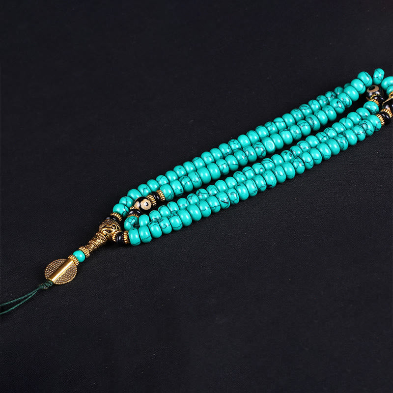 Tibetan 108 Beads Turquoise Dzi Bead Wisdom Balance Mala
