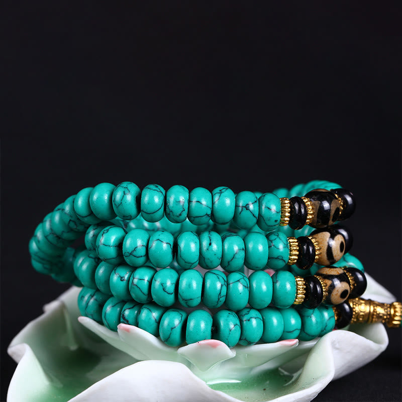 Tibetan 108 Beads Turquoise Dzi Bead Wisdom Balance Mala