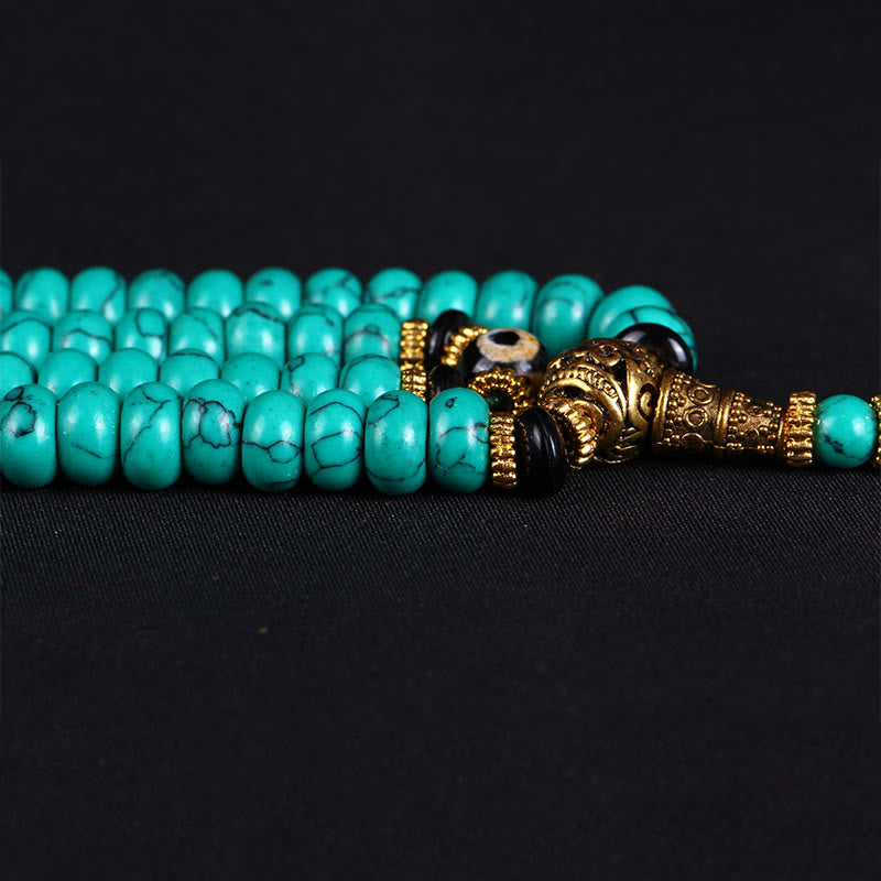 Tibetan 108 Beads Turquoise Dzi Bead Wisdom Balance Mala