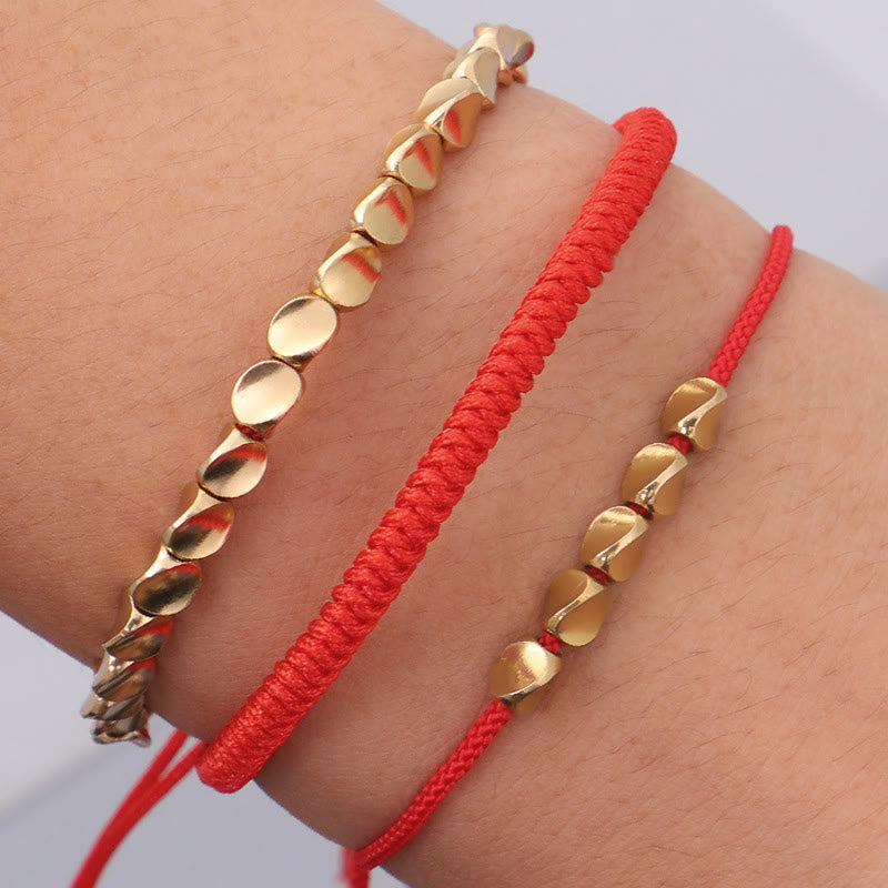 3Pcs Golden Copper Beads Red String Luck Bracelet