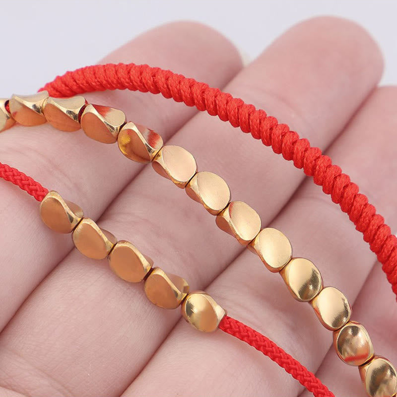3Pcs Golden Copper Beads Red String Luck Bracelet