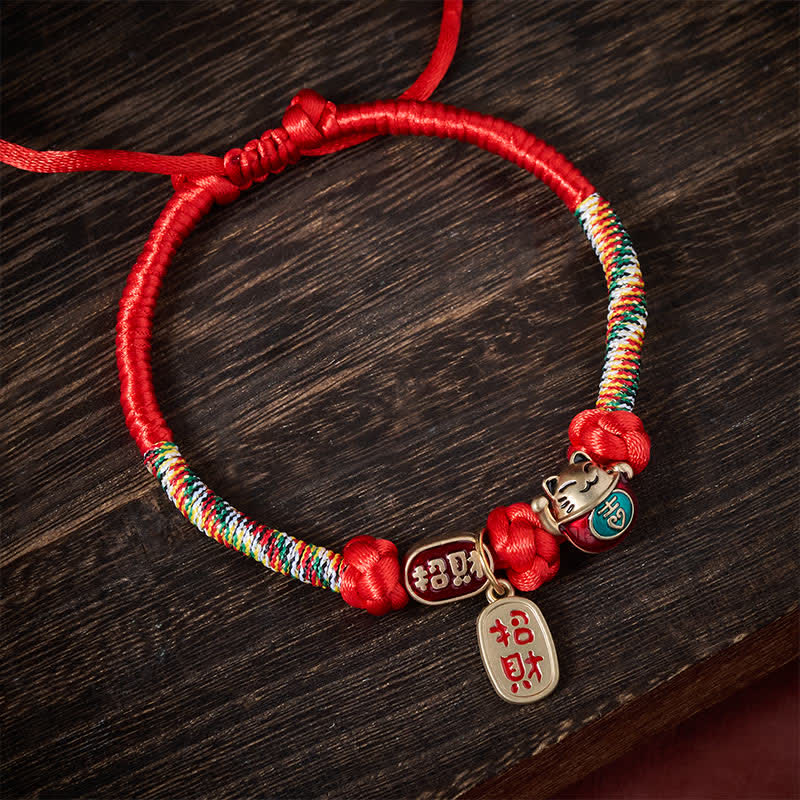 Red String Plaited Auspicious Fu Character Protection Adjustable Cats Pet Collar