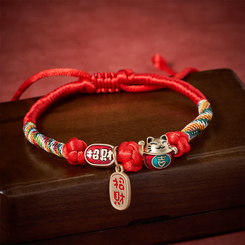 Red String Plaited Auspicious Fu Character Protection Adjustable Cats Pet Collar