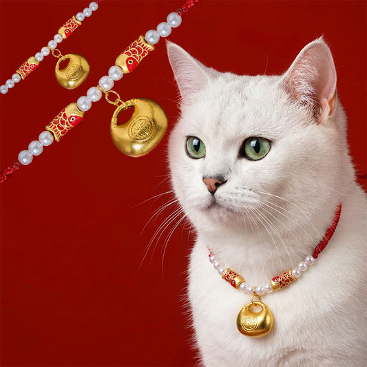 Red String Plaited Koi Fish Fu Character Fortune Adjustable Cats Dogs Pet Collar