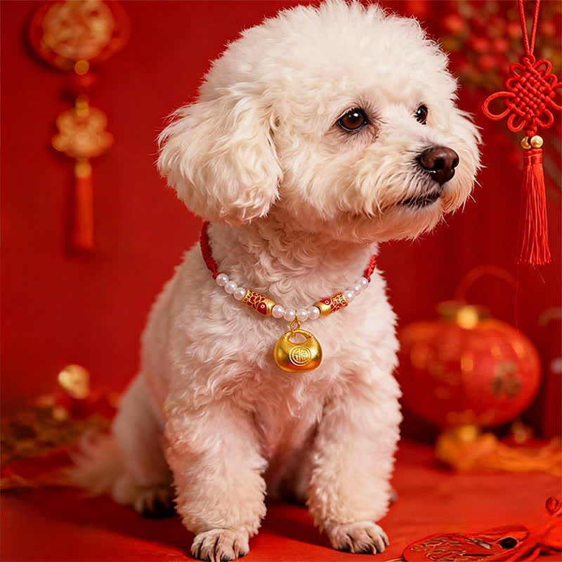 Red String Plaited Koi Fish Fu Character Fortune Adjustable Cats Dogs Pet Collar