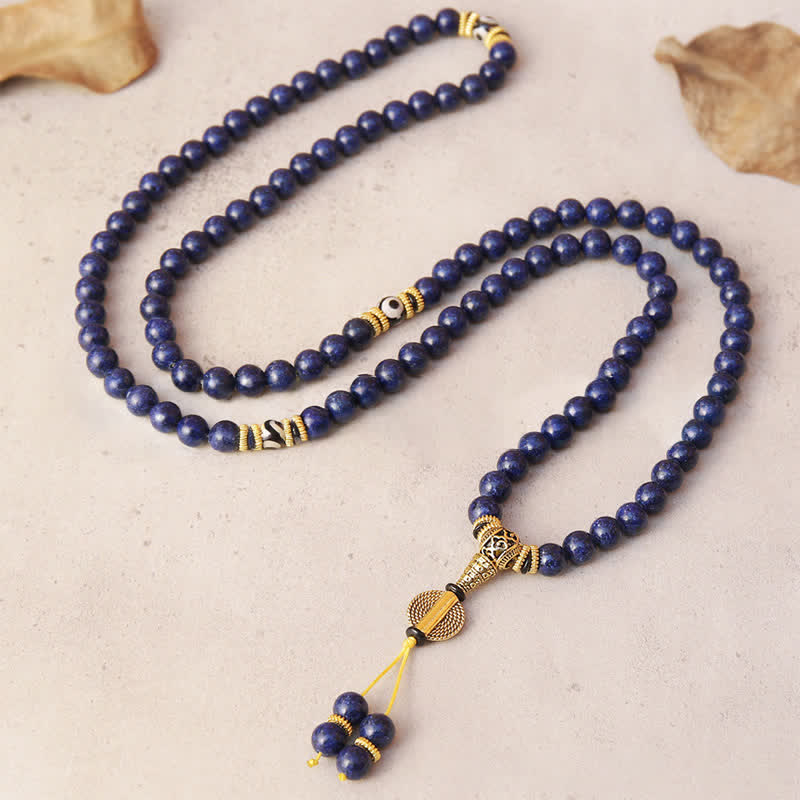 108 Beads Lazurite Lapis Lazuli Three-eyed Dzi Bead Positive Mala