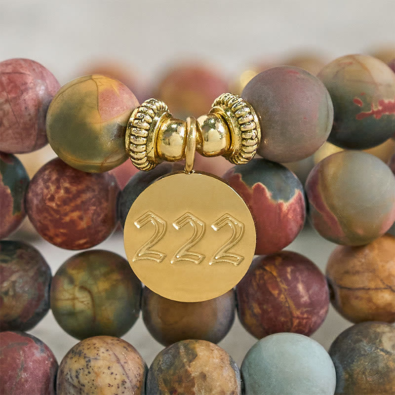 222 Angel Number 108 Mala Beads Picasso Jasper Stone Energy Mala