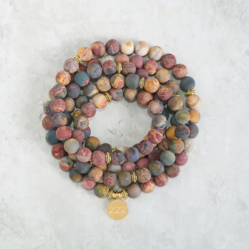 222 Angel Number 108 Mala Beads Picasso Jasper Stone Energy Mala