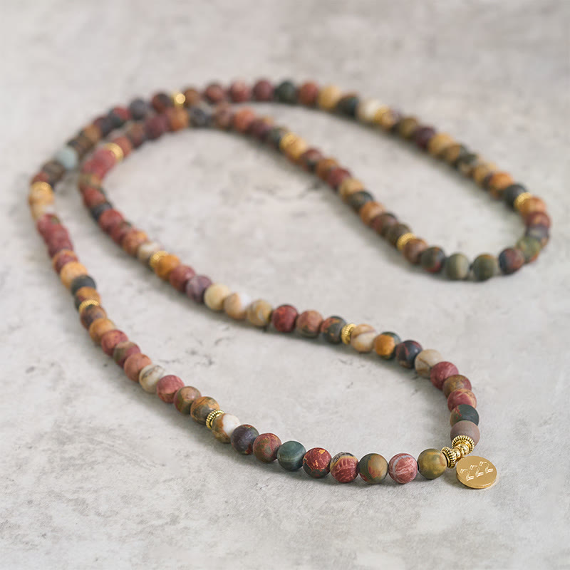 222 Angel Number 108 Mala Beads Picasso Jasper Stone Energy Mala