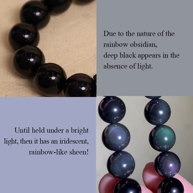 PiXiu Rainbow Obsidian Black Obsidian Wealth Hand Carved Bead Bracelet