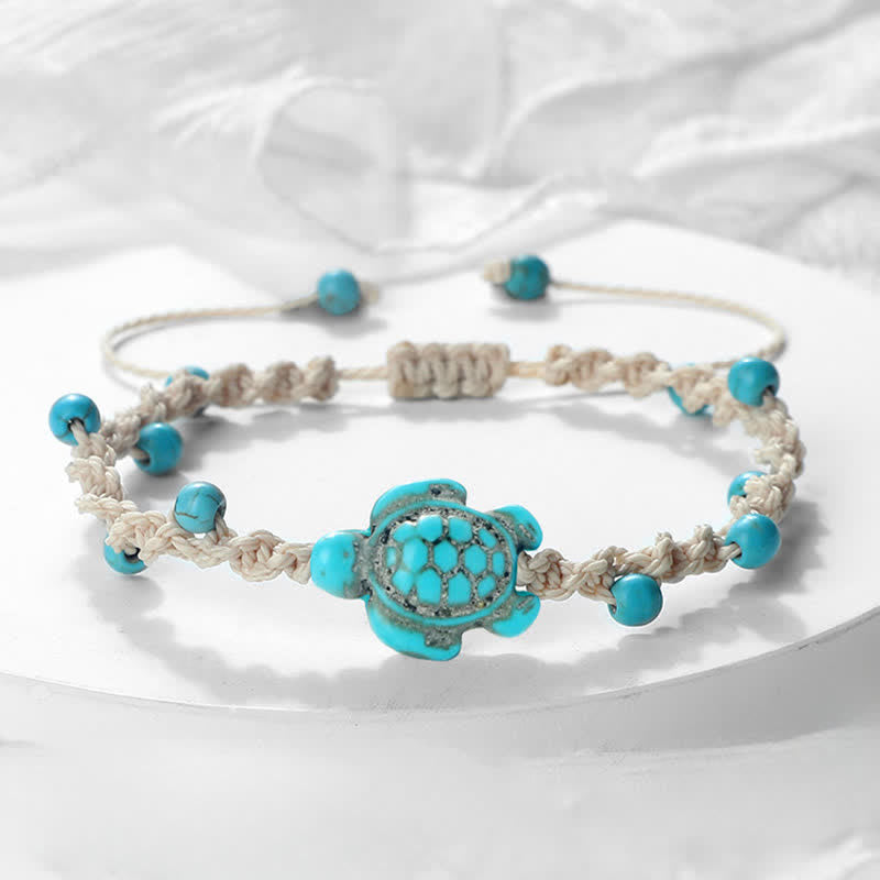 Turquoise Turtle Design Braided Rope Protection Bracelet