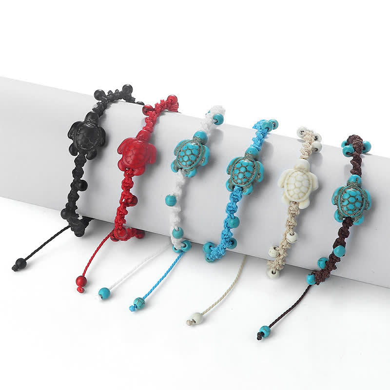 Turquoise Turtle Design Braided Rope Protection Bracelet