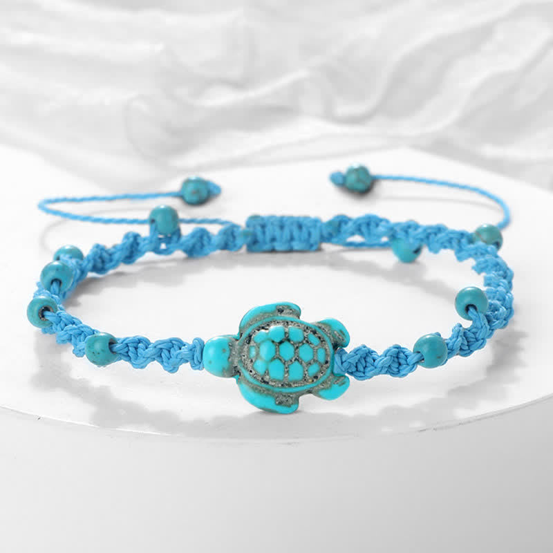 Turquoise Turtle Design Braided Rope Protection Bracelet