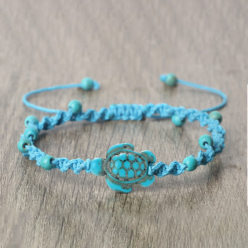 Turquoise Turtle Design Braided Rope Protection Bracelet