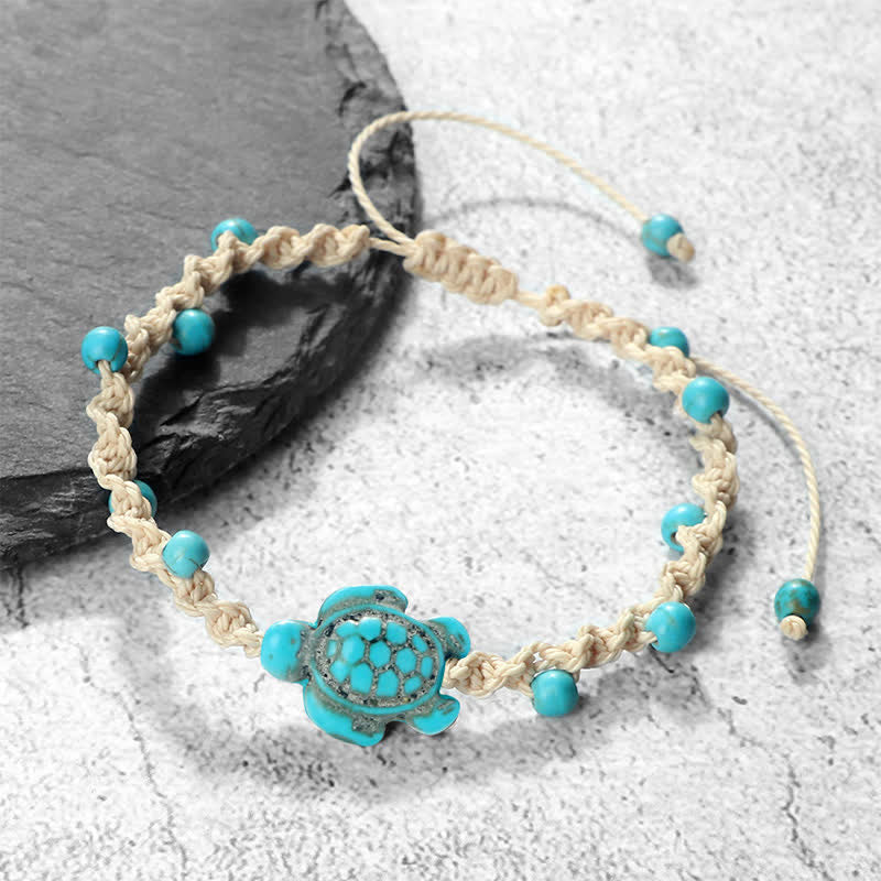 Turquoise Turtle Design Braided Rope Protection Bracelet