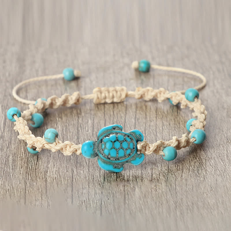 Turquoise Turtle Design Braided Rope Protection Bracelet
