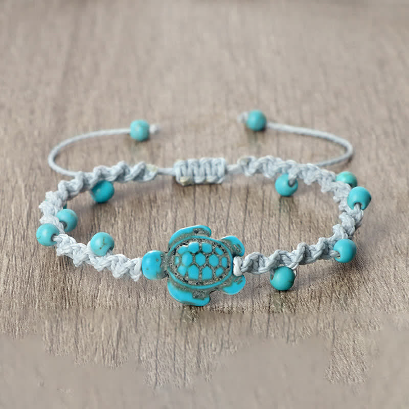 Turquoise Turtle Design Braided Rope Protection Bracelet