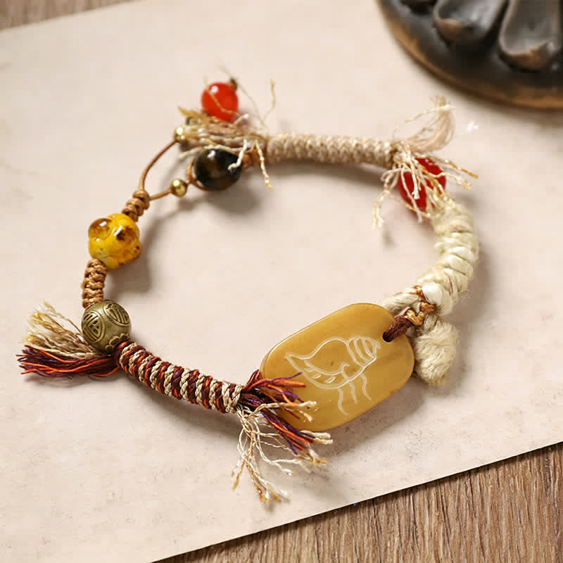 Bone Fu Character Braided Rope Peace Bracelet