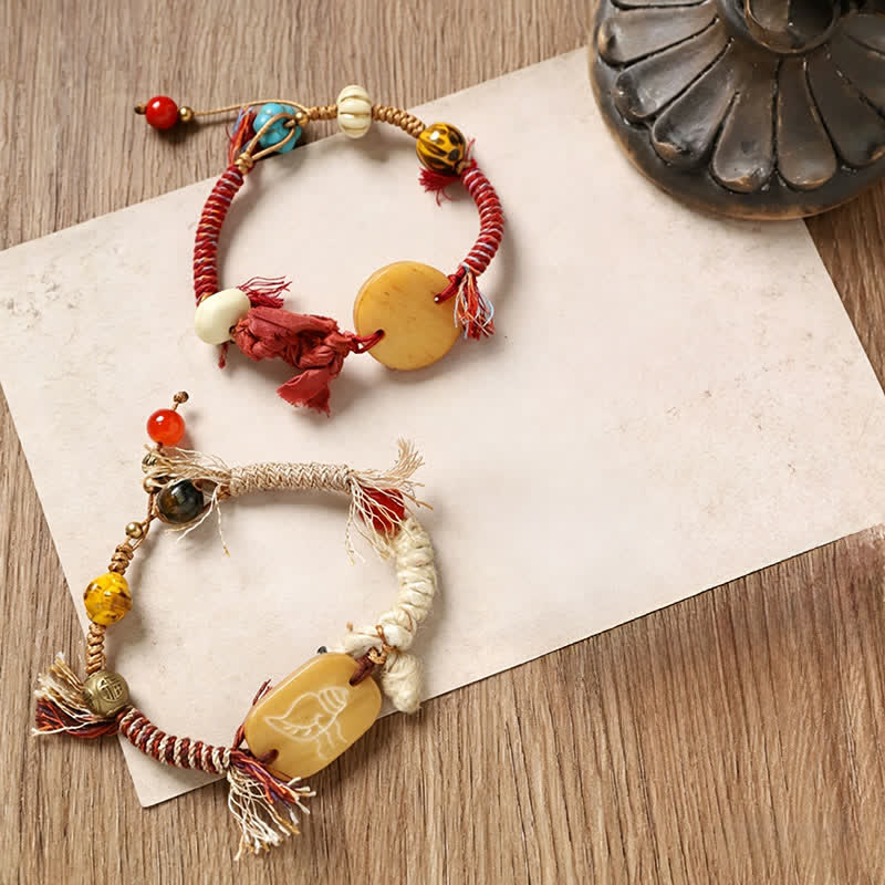 Bone Fu Character Braided Rope Peace Bracelet