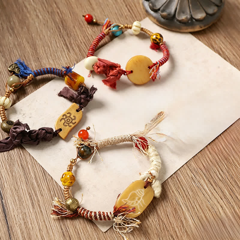 Bone Fu Character Braided Rope Peace Bracelet