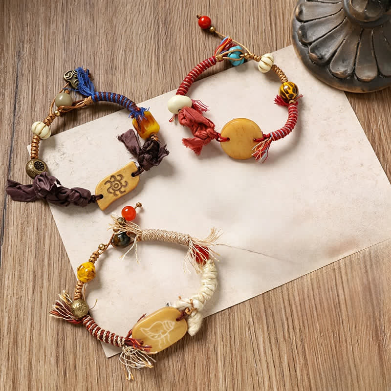 Bone Fu Character Braided Rope Peace Bracelet