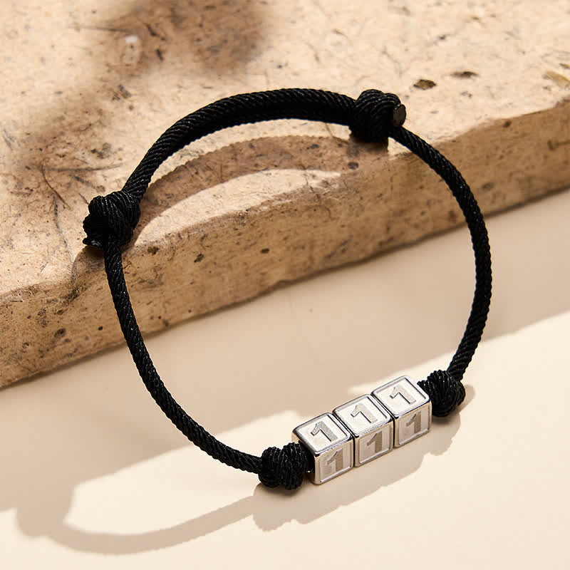 Titanium Steel 000-999 Angel Numbers Adjustable Black String Faith Bracelet