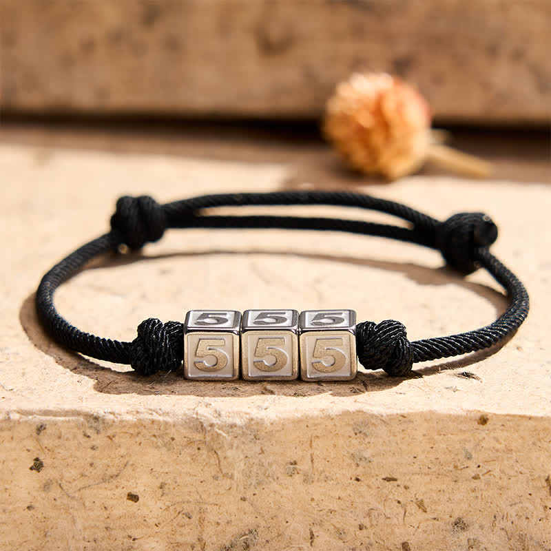 Titanium Steel 000-999 Angel Numbers Adjustable Black String Faith Bracelet
