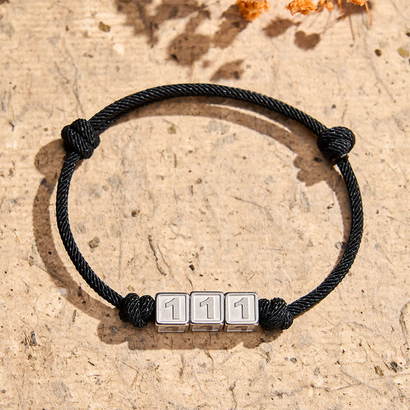 Titanium Steel 000-999 Angel Numbers Adjustable Black String Faith Bracelet
