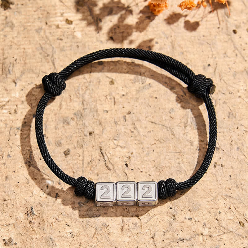 Titanium Steel 000-999 Angel Numbers Adjustable Black String Faith Bracelet