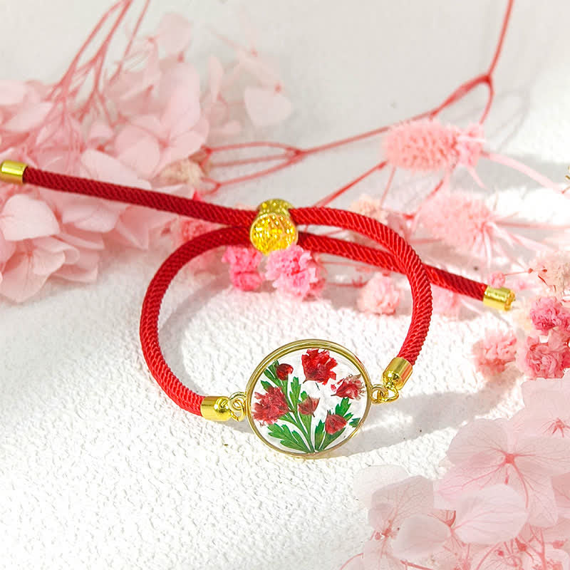 Resin Handmade Birth Flower Adjustable Braided Rope Bracelet