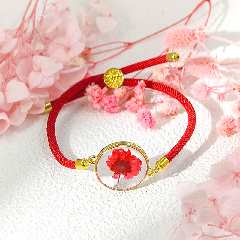 Resin Handmade Birth Flower Adjustable Braided Rope Bracelet