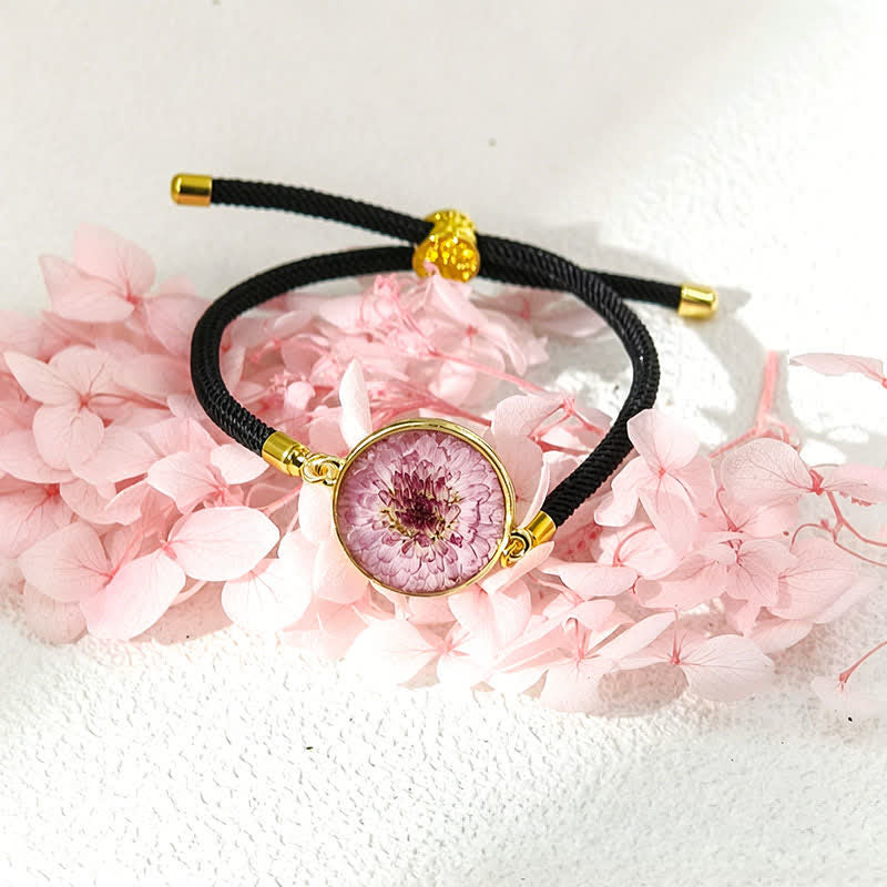 Resin Handmade Birth Flower Adjustable Braided Rope Bracelet