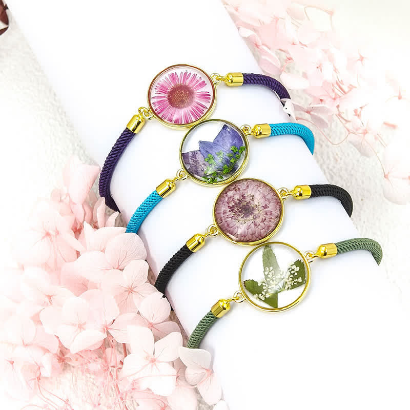 Resin Handmade Birth Flower Adjustable Braided Rope Bracelet