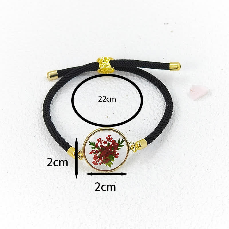 Resin Handmade Birth Flower Adjustable Braided Rope Bracelet