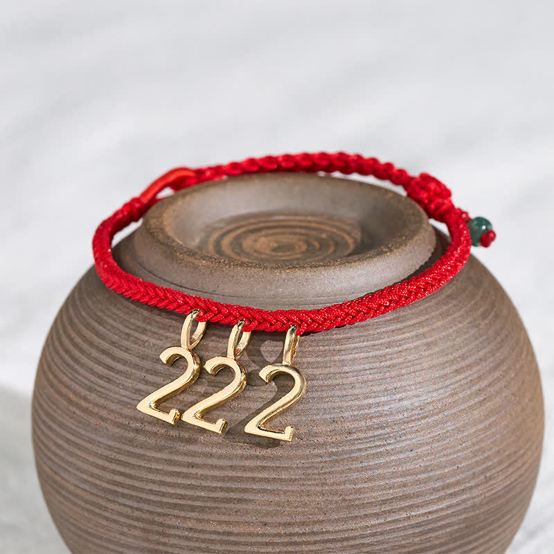 777 444 333 222 111 Angel Number Red String Jade Protection Braided Bracelet