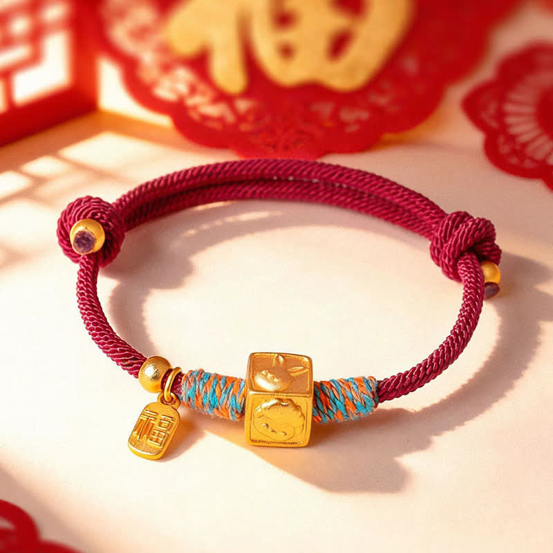 Handmade Red String Chinese Zodiac Luck Fu Charm Bracelet