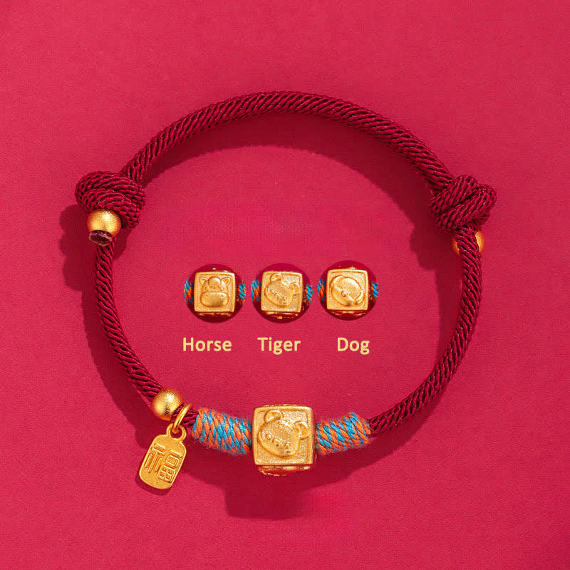 Handmade Red String Chinese Zodiac Luck Fu Charm Bracelet
