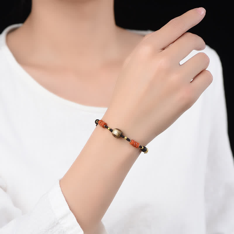 Hand-Woven Red Sandalwood Blessing Braided Tassel Bracelet