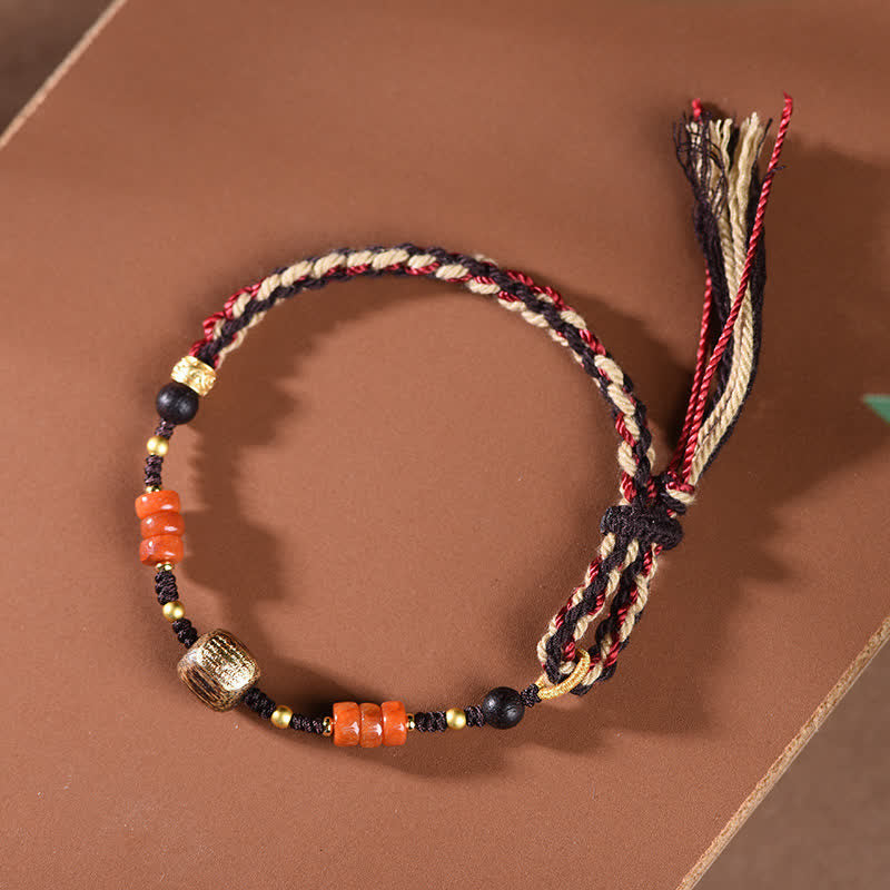 Hand-Woven Red Sandalwood Blessing Braided Tassel Bracelet