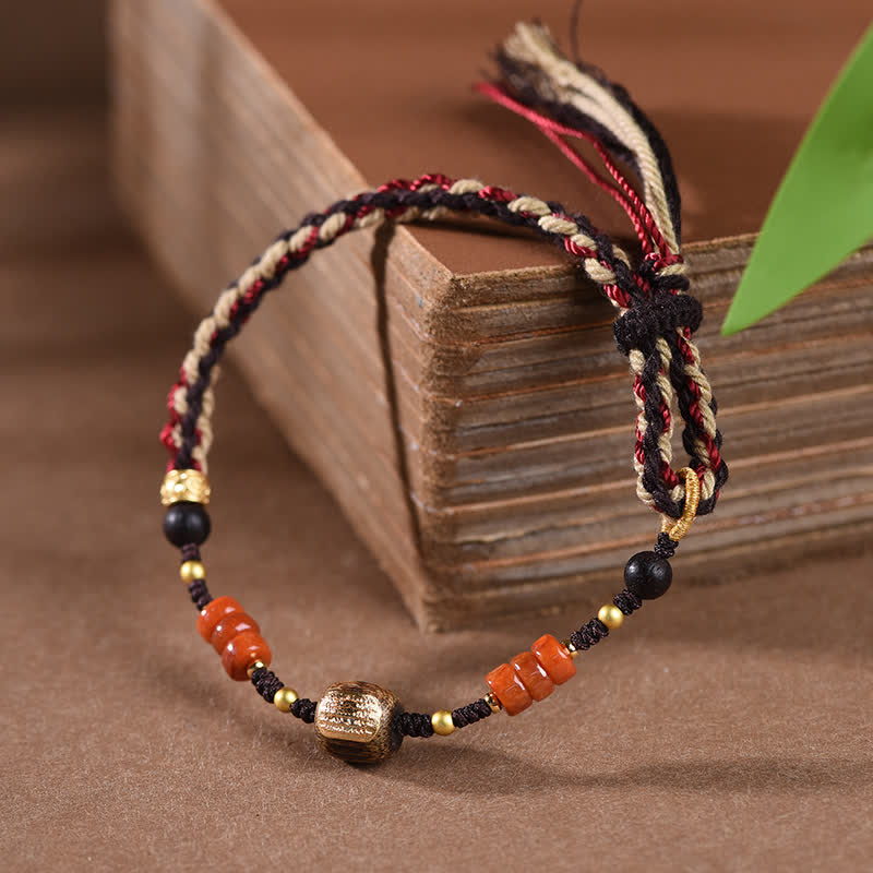 Hand-Woven Red Sandalwood Blessing Braided Tassel Bracelet