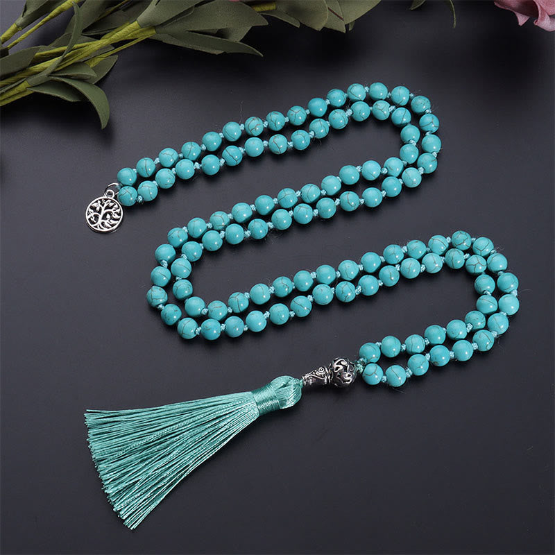 Turquoise Tree of Life Protection Knotted Tassel Mala