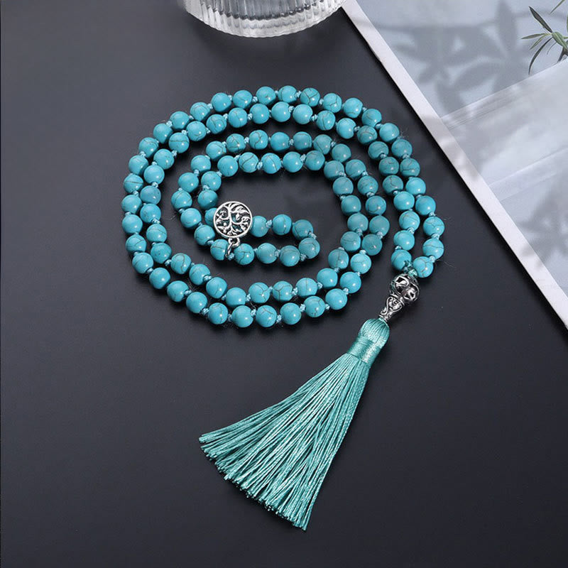 Turquoise Tree of Life Protection Knotted Tassel Mala