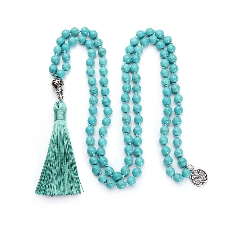 Turquoise Tree of Life Protection Knotted Tassel Mala