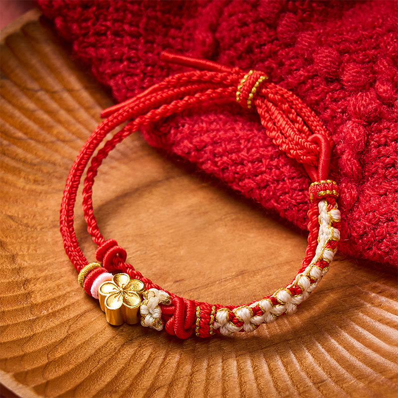 Hand-Woven String Peach Blossom Knotting Connection Double Layer Bracelet
