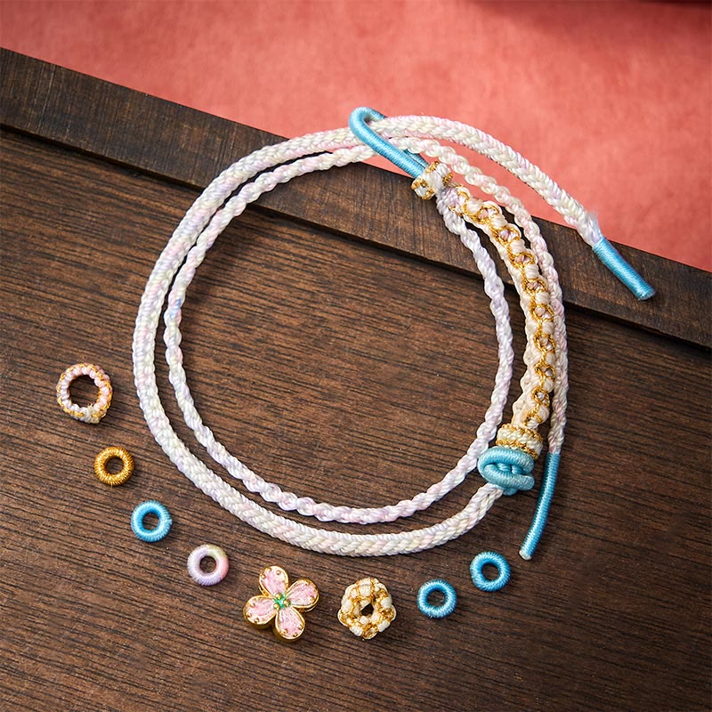 Hand-Woven String Peach Blossom Knotting Connection Double Layer Bracelet