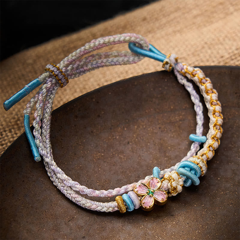Hand-Woven String Peach Blossom Knotting Connection Double Layer Bracelet