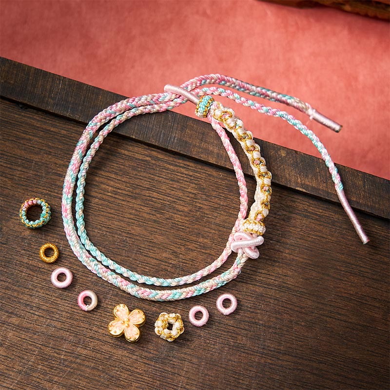 Hand-Woven String Peach Blossom Knotting Connection Double Layer Bracelet
